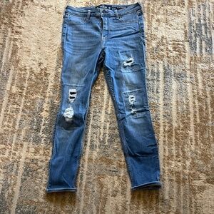 HOLLISTER patchwork distress high waisted high rise cropped denim jean leggings